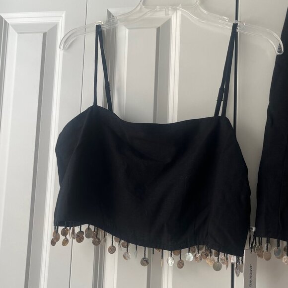NWT JASON WU Wrap Skirt and Top Crop Seashell Sequin Trim Black Set, 6 - Picture 2 of 10